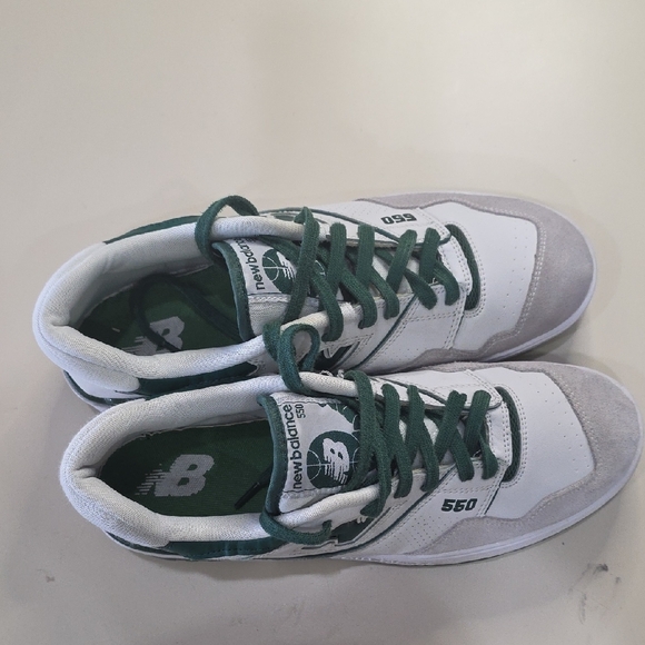 New Balance 550 White and Dark Green Sneakers - Picture 5 of 9